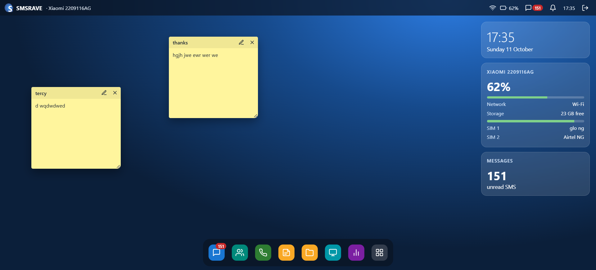 Sticky notes &amp; live status